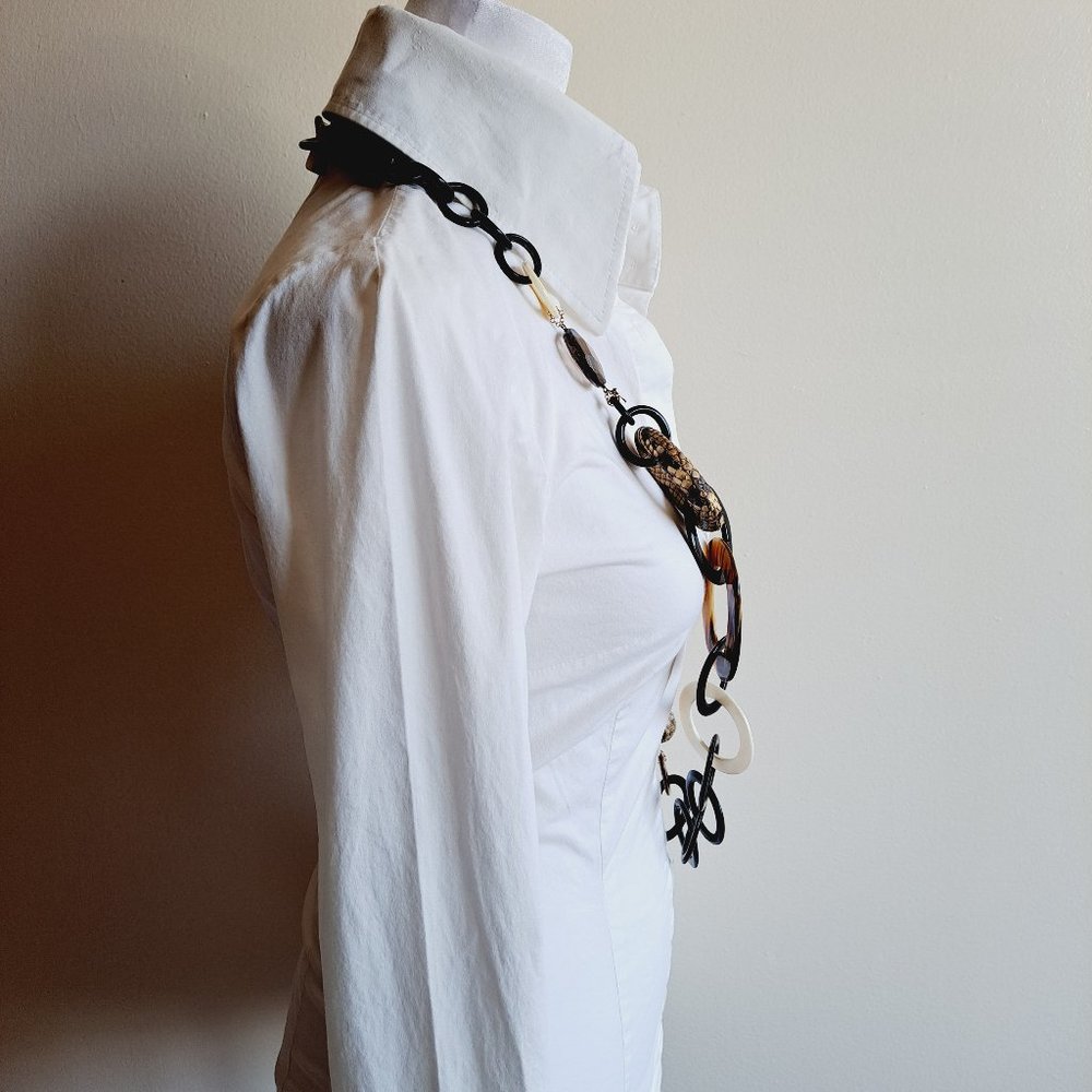 AMLE Italian Python Snakeskin Long Chain Horn Necklace - Picture 9 of 16